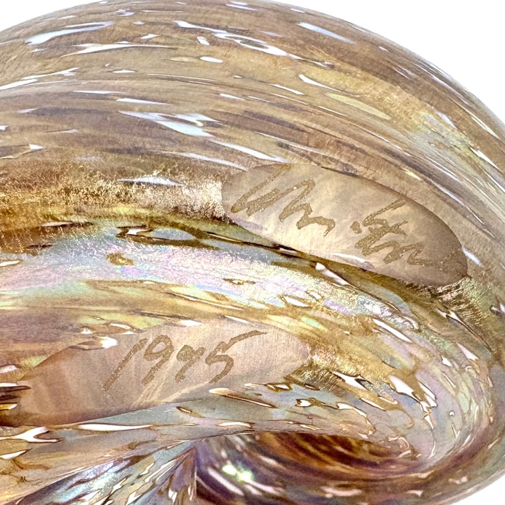 Cohn Stone Art Glass Seashell Sculpture Iridescent Gold Brown 1995 Signed - Picture 6 of 9